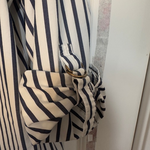 Chicos Shirt Womens Black White Stripe Roll Tab Sleeve Nautical Vacation 3/US XL - Picture 3 of 5